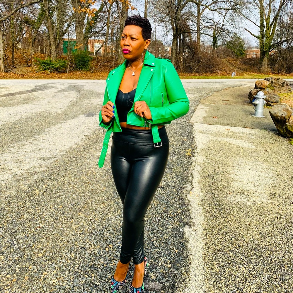 NEW AZALEA WANGGREEN FAUX LEATHER MOTO JACKET